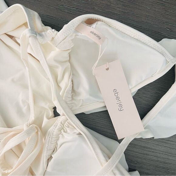 🤍 NWT Eberjey Grayson Ruffle One Piece Bathing Suit, Ecru Size S - Picture 9 of 9